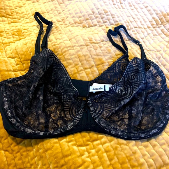 Chantelle:Black Lace Plunge Bra-32DD - Picture 1 of 3